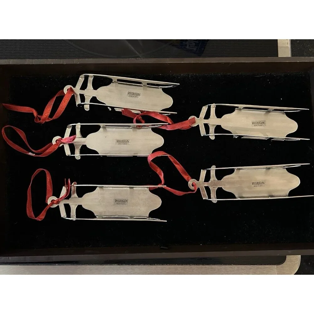 Set Of Five (5) Restoration Hardware Sled Christmas Ornaments